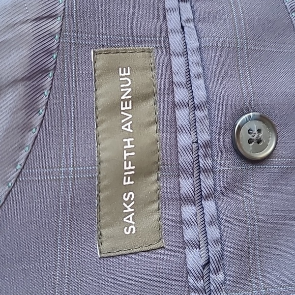 SAKS FIFTH AVENUE Dark Blue Plaid Wool Sz 40 R Trim Fit Sport Coat Blazer - Picture 5 of 7